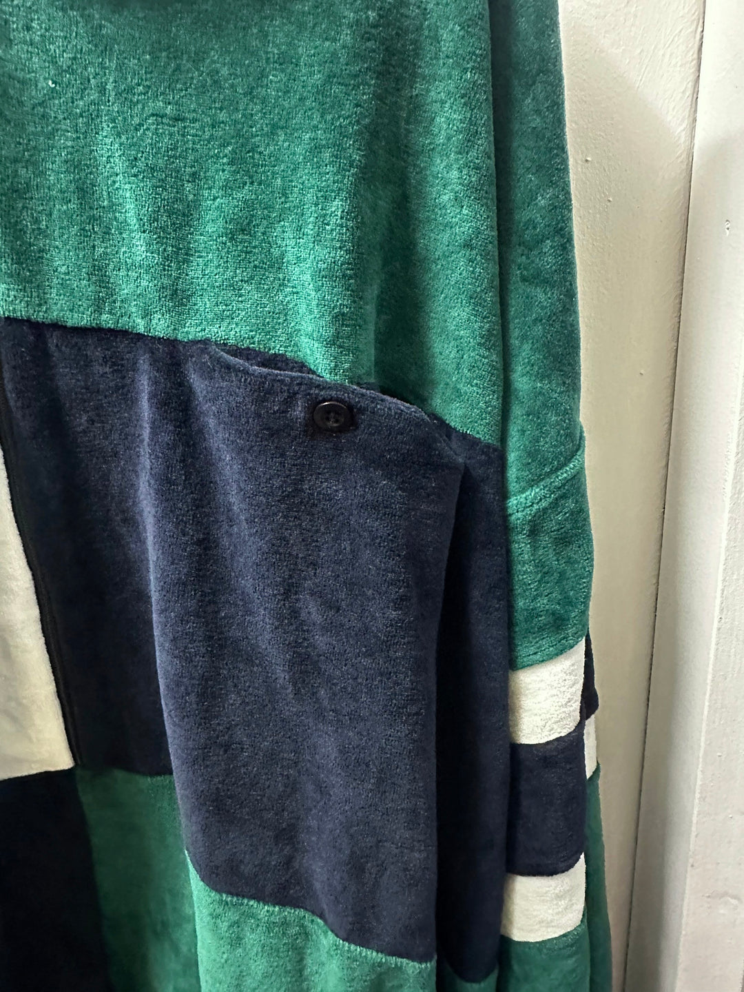 1980-90s green × black × white half zip velour tops