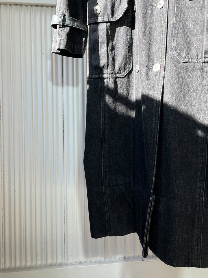 1990s black denim x leather hybrid design coat