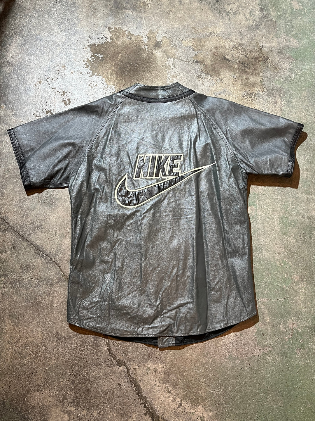 1980s NIKE bootleg charcoal leather baseball shirt