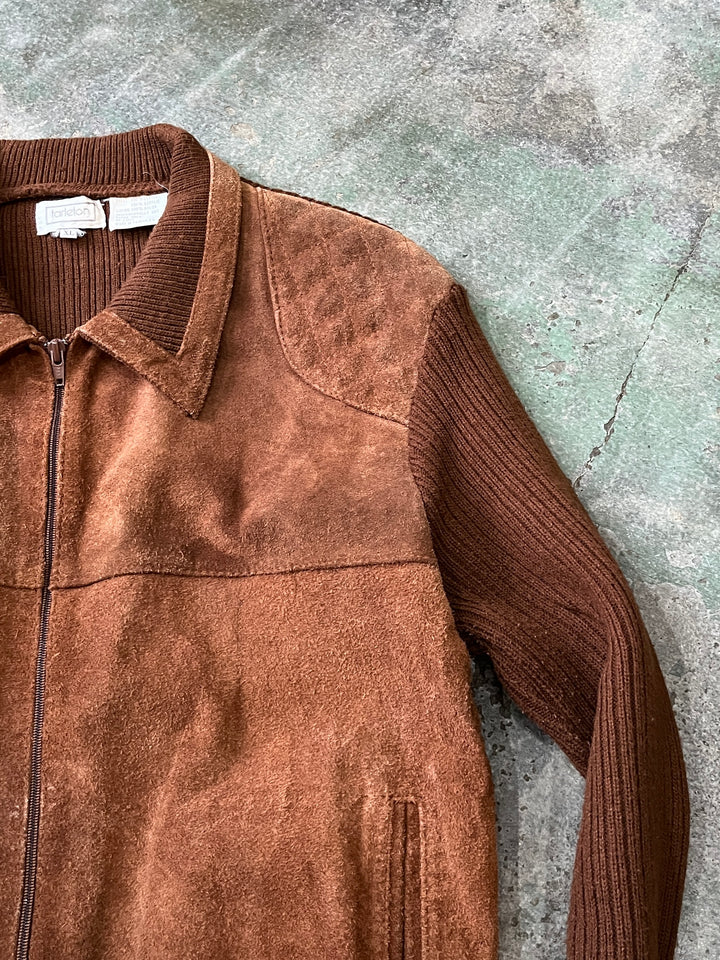 1980-90s cocoa brown suede leather × knitting jacket