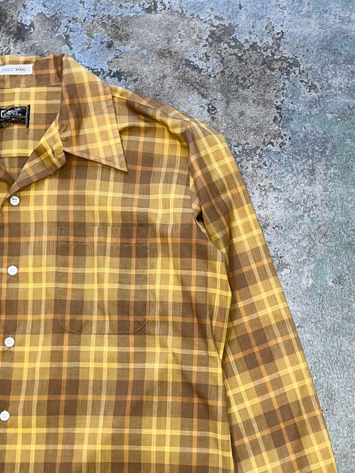 1960s "CAMPUS" brown ×yellow check shirt