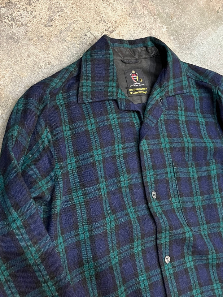 1960s "B.V.D" black watch plaid shirt