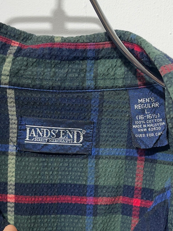 1990s "LANDS' END" checkered seersucker s/s shirt