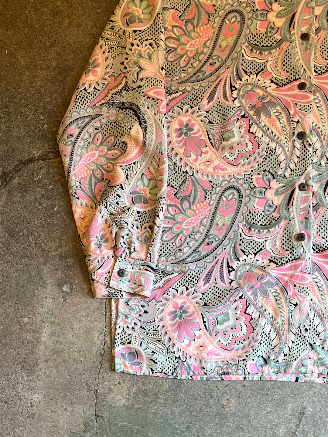 1980-90s USA made pink × gray paisley pattern shirt