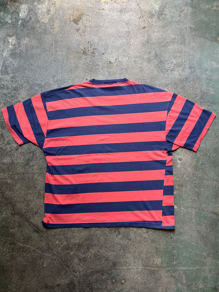 1990s USA made "Eddie Bauer" red × navy wide striped T-shirt