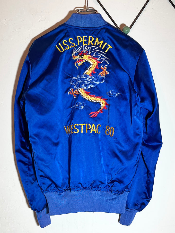 1980s blue color embroidery korean jacket