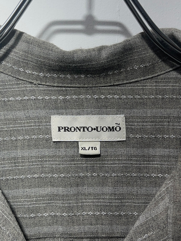 1990-00s gray stripe s/s shirt