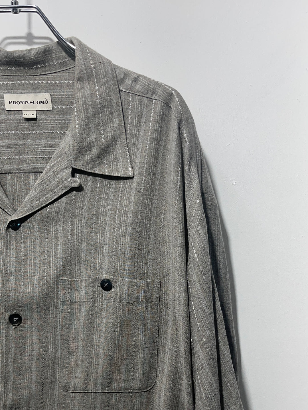 1990-00s gray stripe s/s shirt