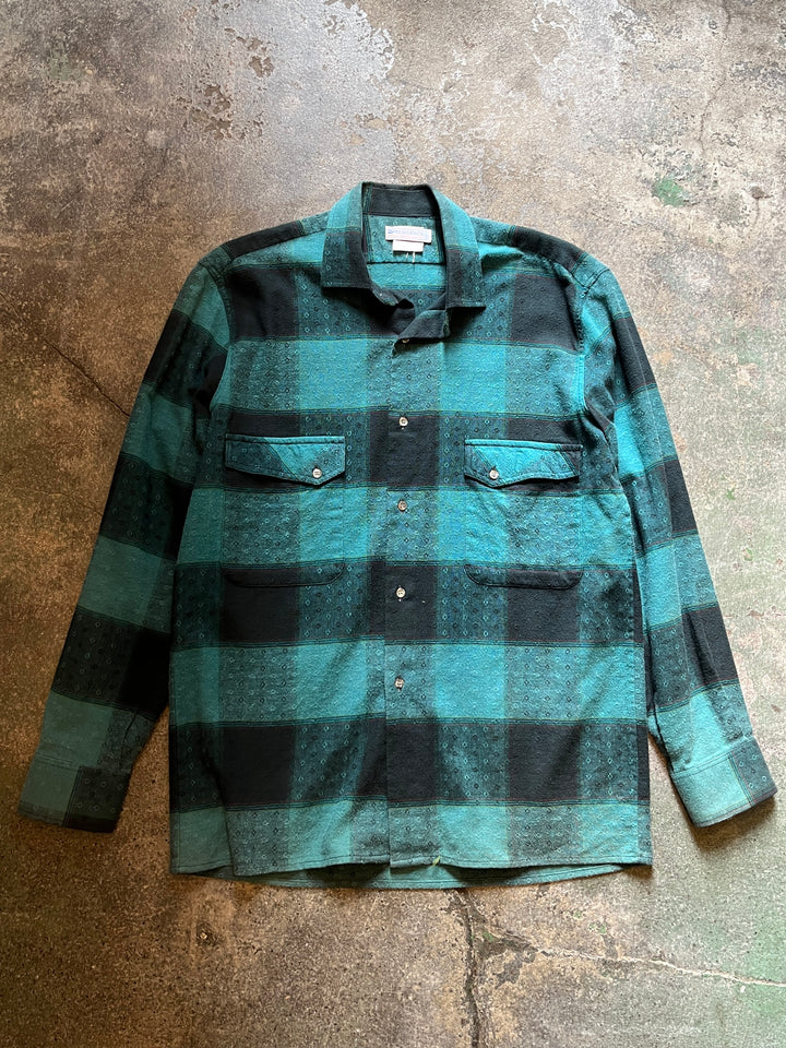 1980-90s FRANCE made green × black check shirt