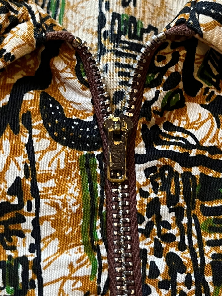 1950-60s oriental pattern half zip pullover s/s shirt