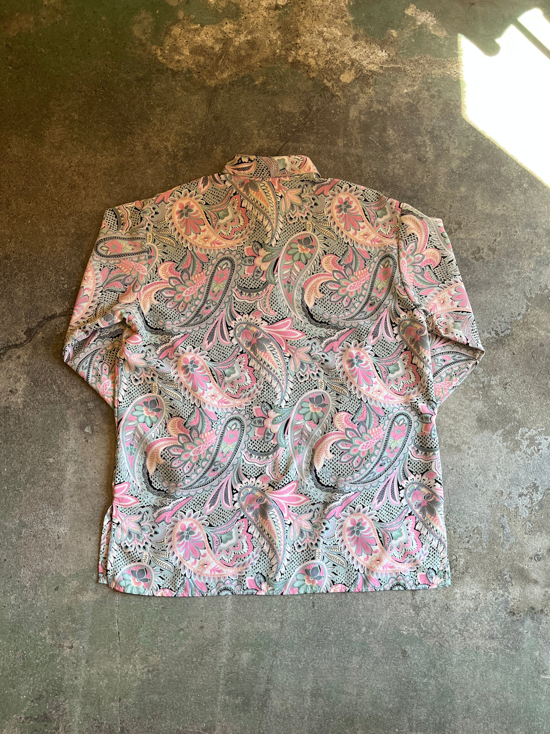 1980-90s USA made pink × gray paisley pattern shirt