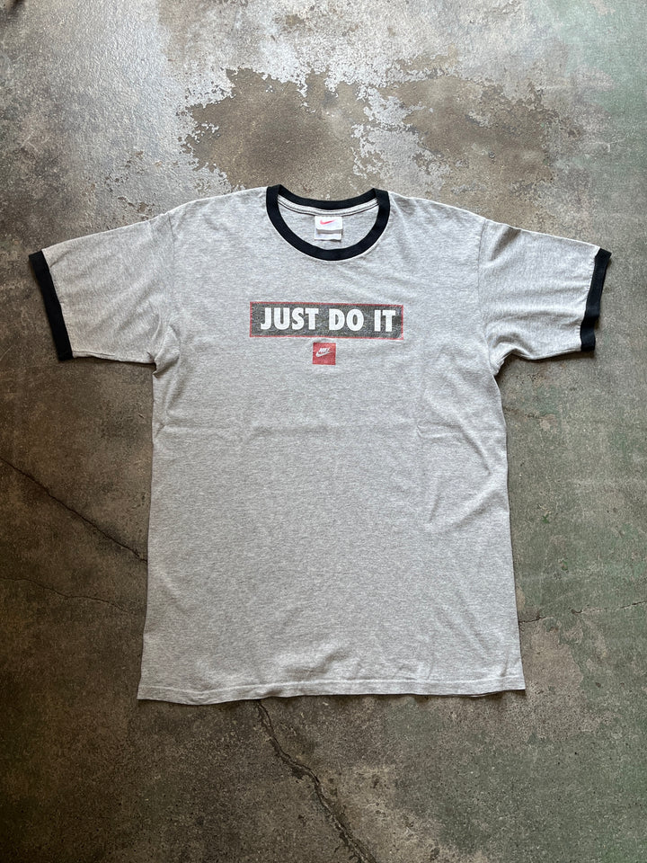 1990s "NIKE" gray × black ringer T-shirt