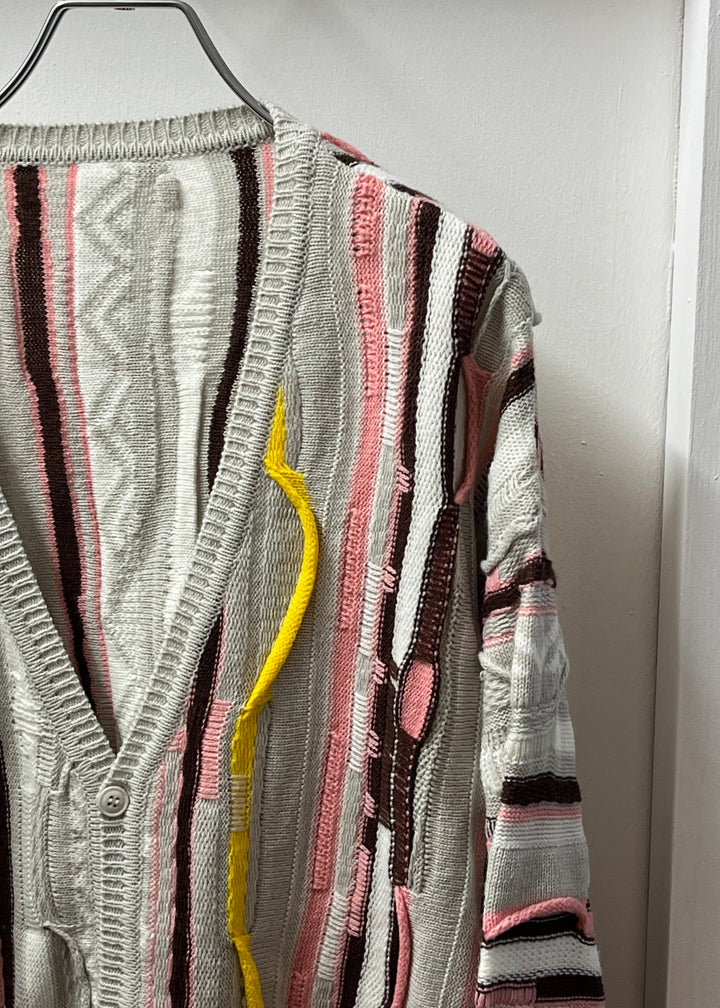 multi color abstract pattern 3D knit cardigan