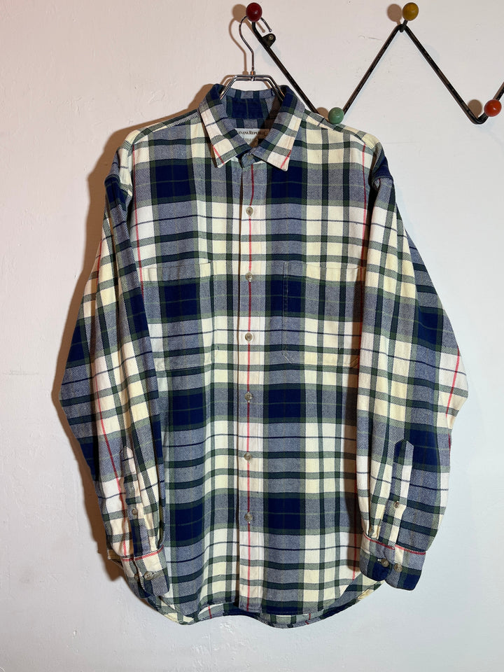 1990s "BANANA REPUBLIC" classic cream × navy checkered flannel shirt