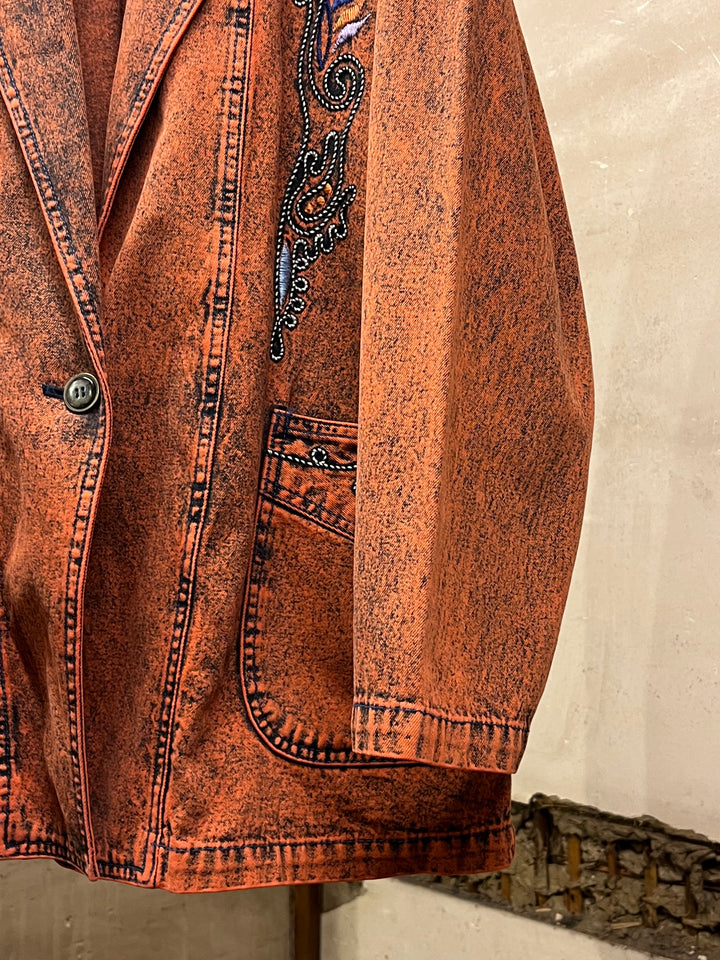 1980-90s red orange garment dye denim jacket