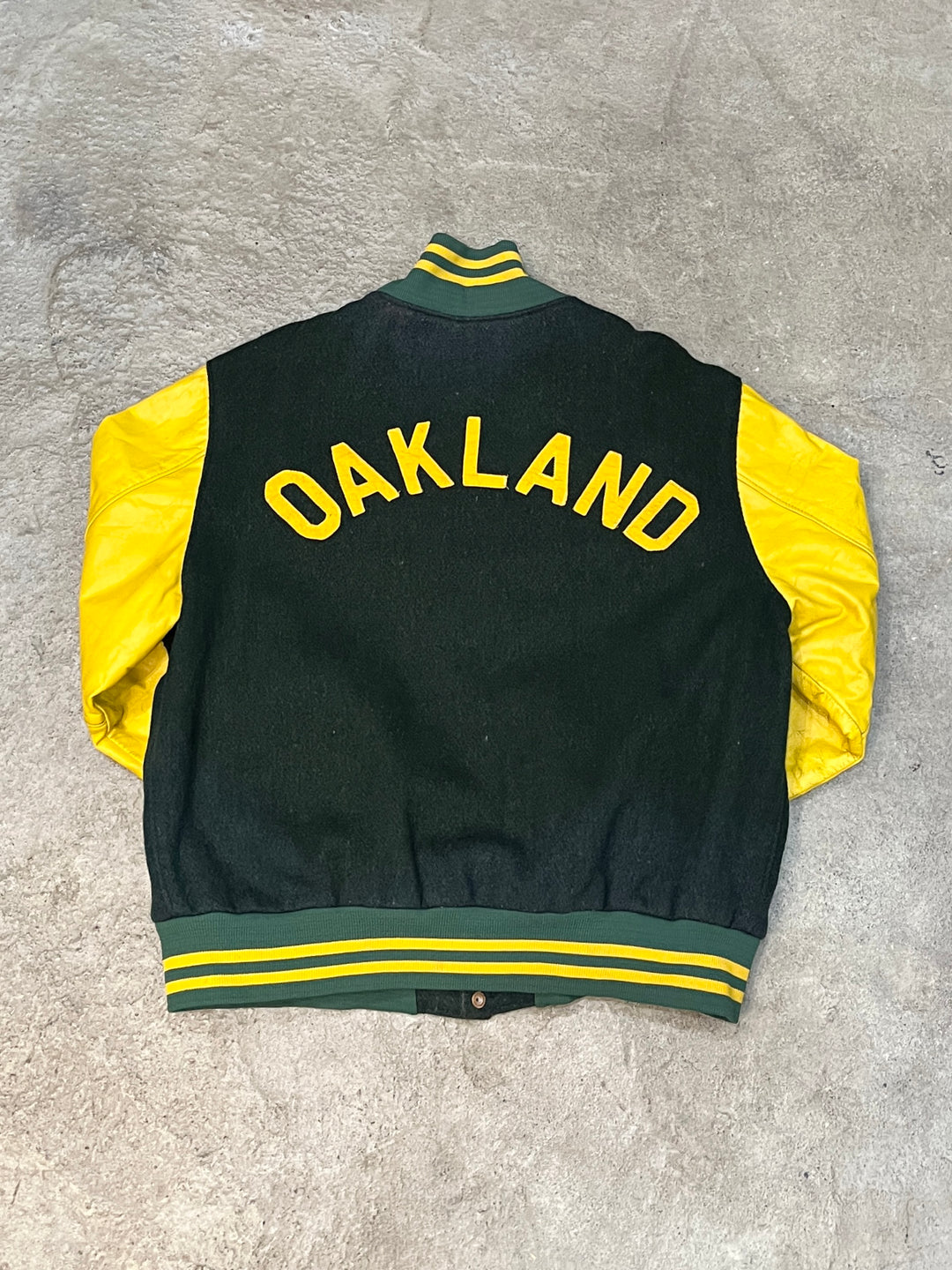1980-90s USA made MLB Athletics melton wool × leather stadium jacket