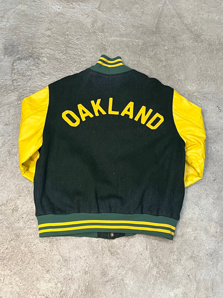 1980-90s USA made MLB Athletics melton wool × leather stadium jacket