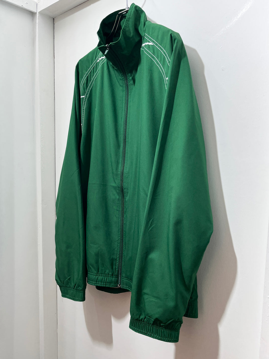 2000s "NIKE" green × white stitch training jacket
