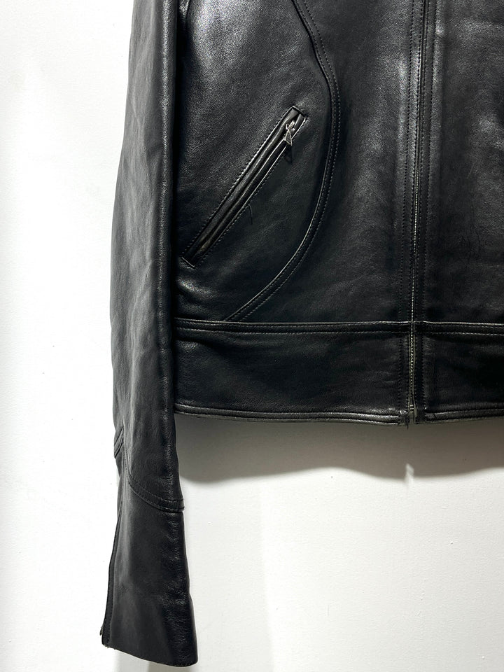 1990-00s black cropped leather jacket