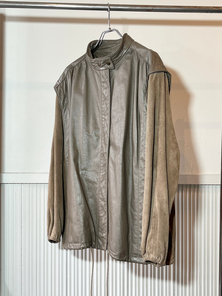 1980s USA made gray × beige panel leather jacket
