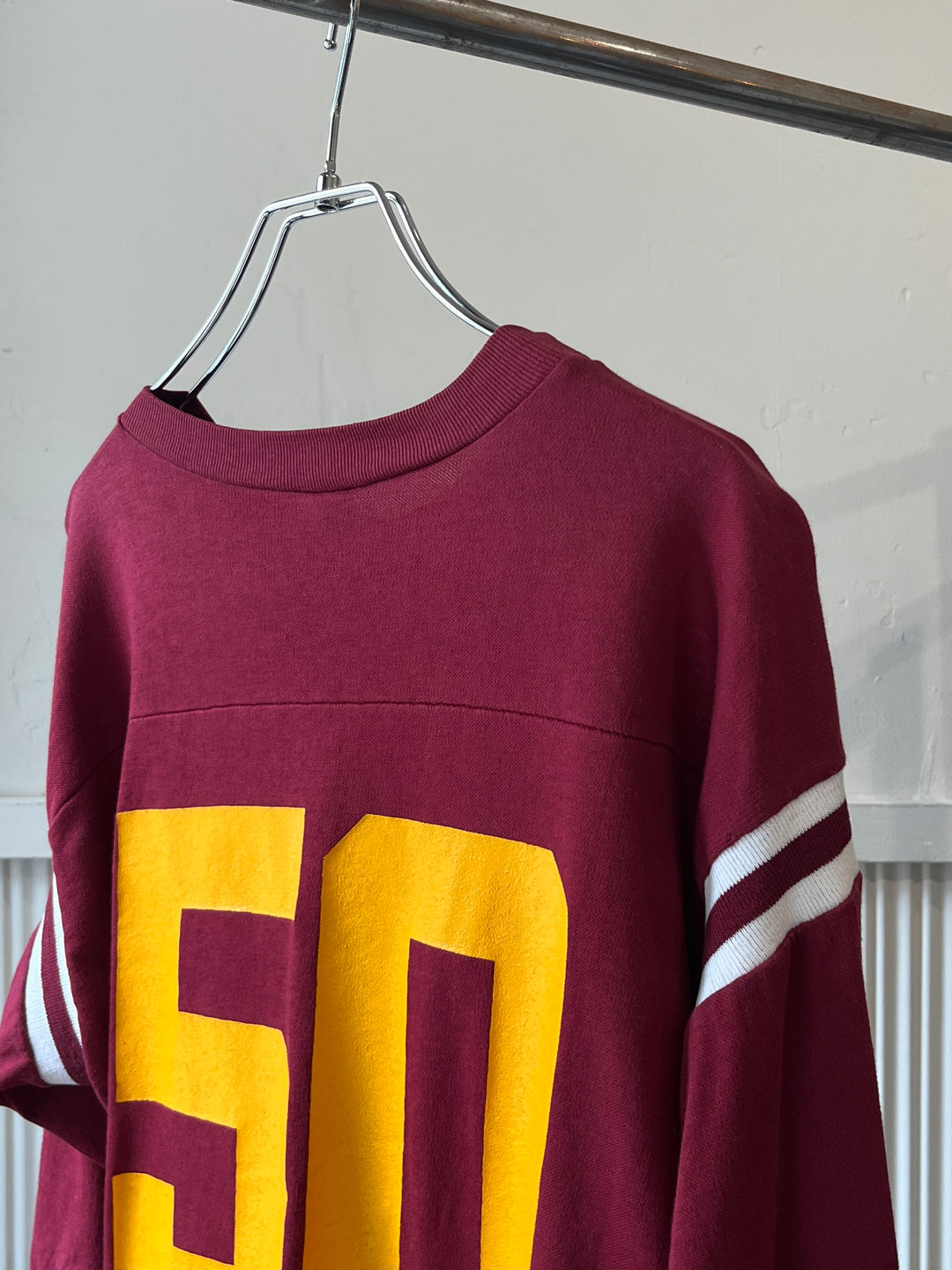 1970s burgundy numbered football T-shirt