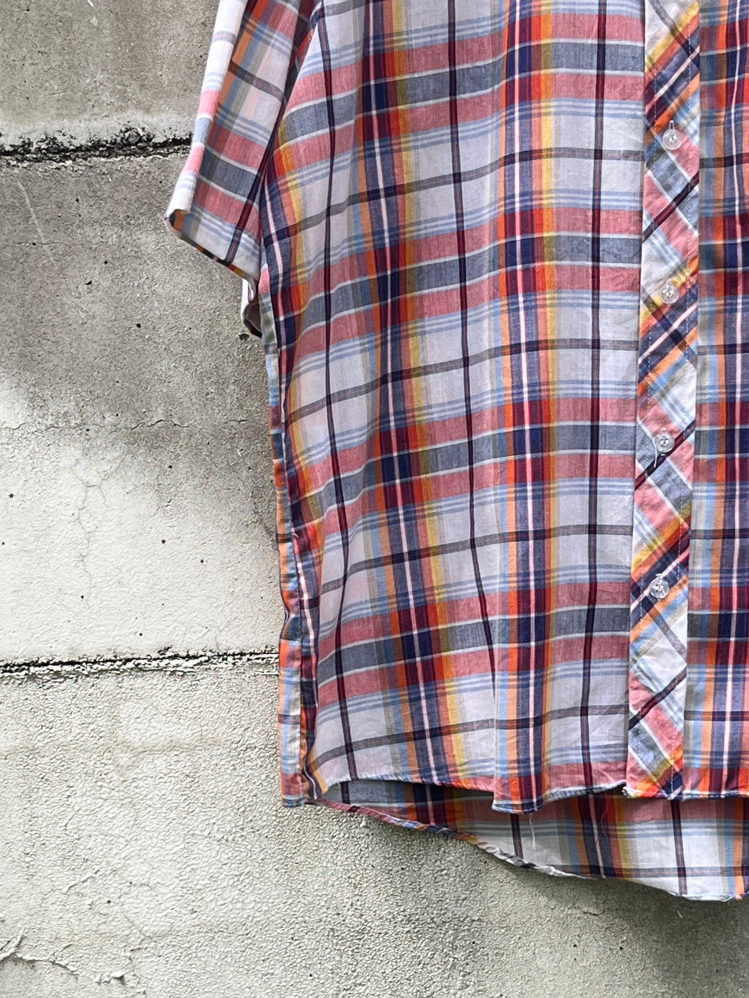 1980-90s red × orange × blue madras checkered s/s shirt