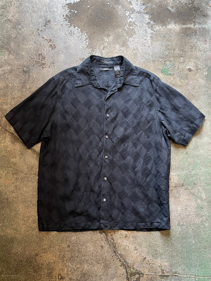 1990s black checkered pattern s/s linen shirt