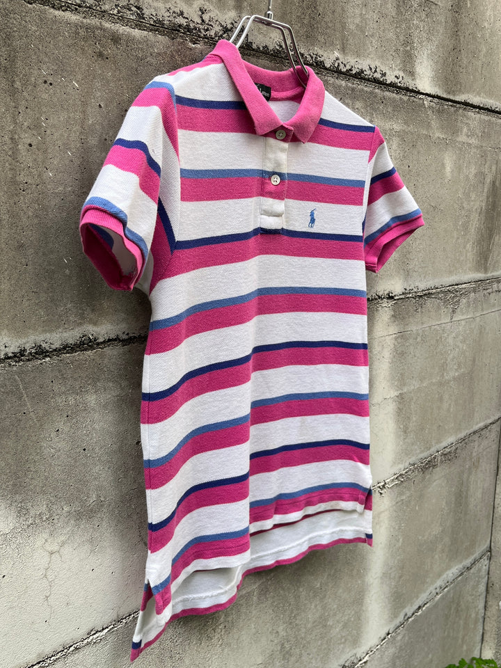 2000s "Ralph Lauren" pink × white × blue striped s/s polo