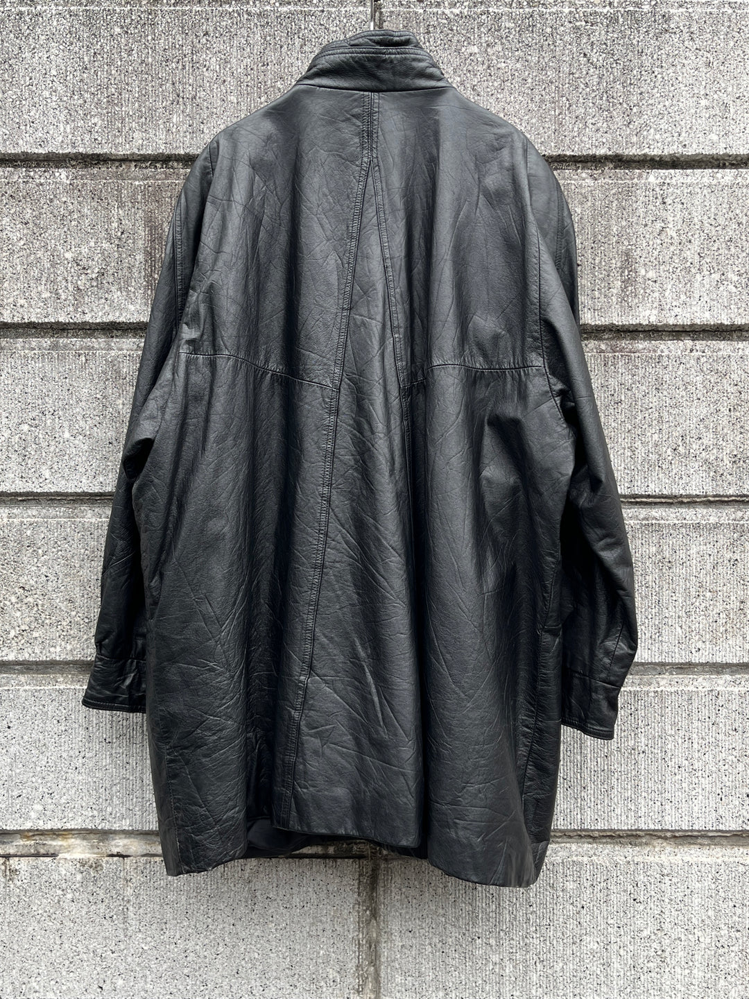 1980s toggle closure black leather coat