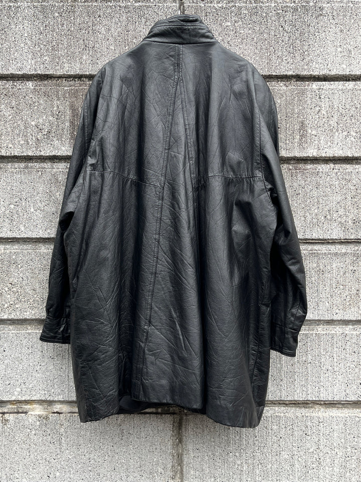1980s toggle closure black leather coat