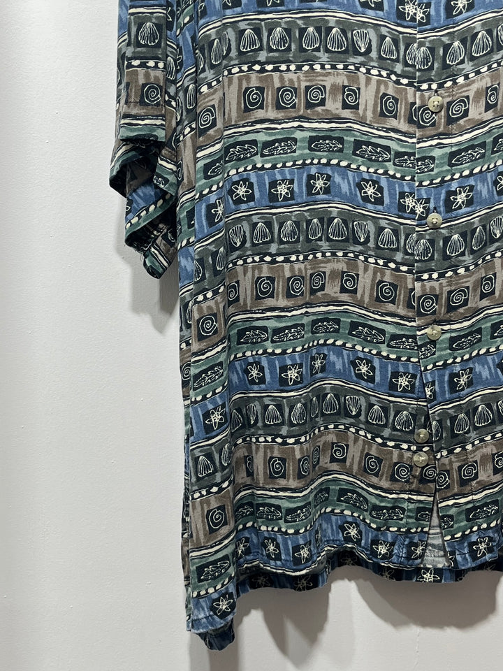 1990s "pierre cardin" shell art pattern s/s shirt