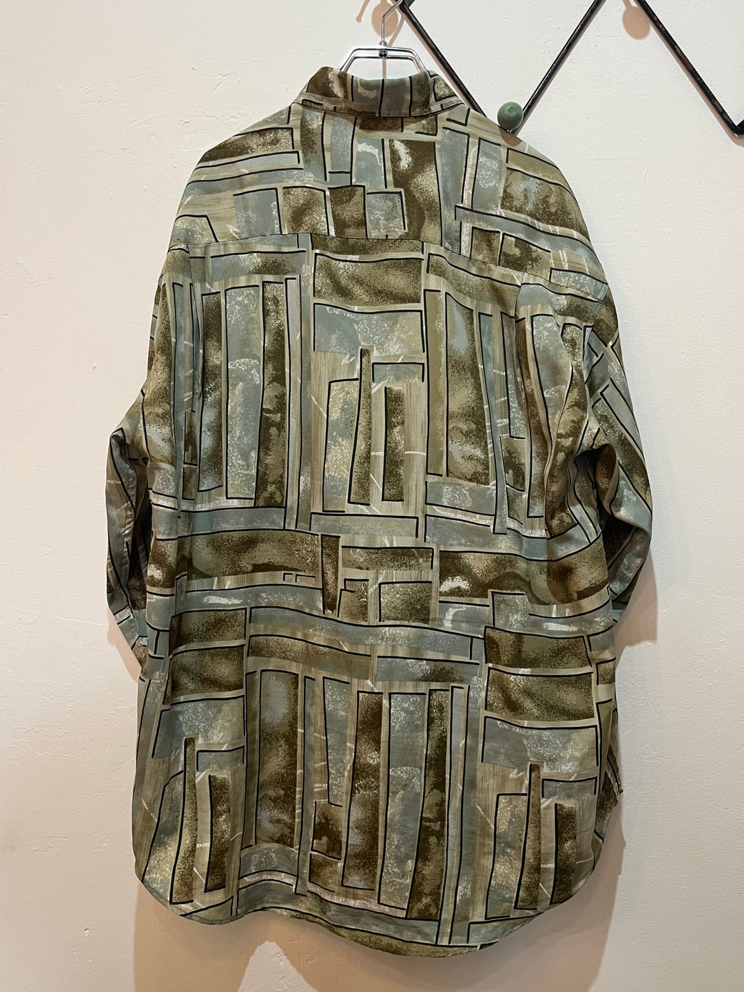 1980-90s khaki × gray total pattern shirt