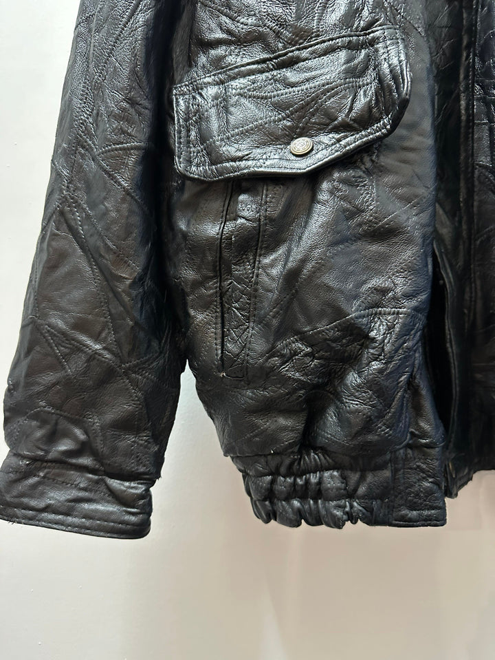 black patchwork leather blouson