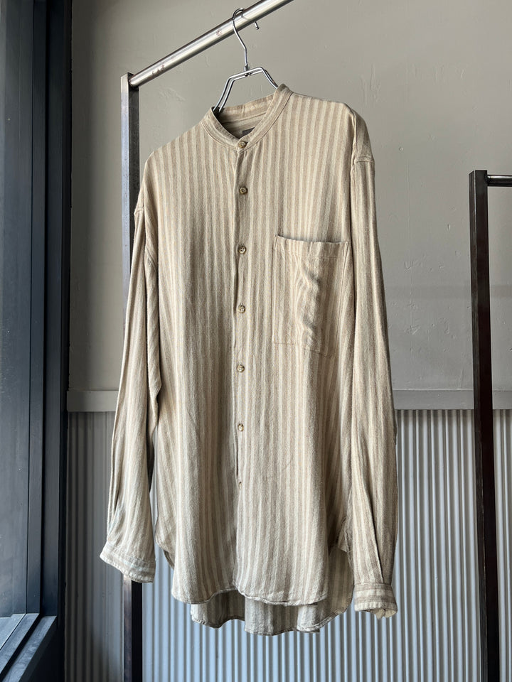 1990-00s "Calvin Klein" stripe band collar linen shirt
