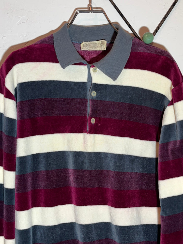 1970-80s multi color velour polo shirt