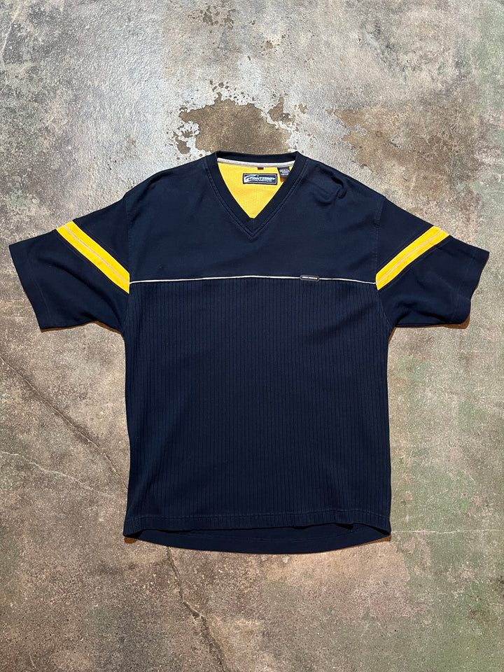 1990-00s "POINT ZERO" two tone panel V-neck T-shirt