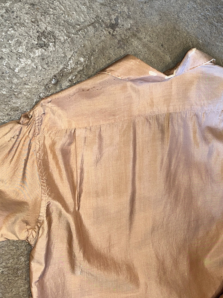 1950-60s "VAN HEUSEN" shiny beige s/s silk shirt -boro-