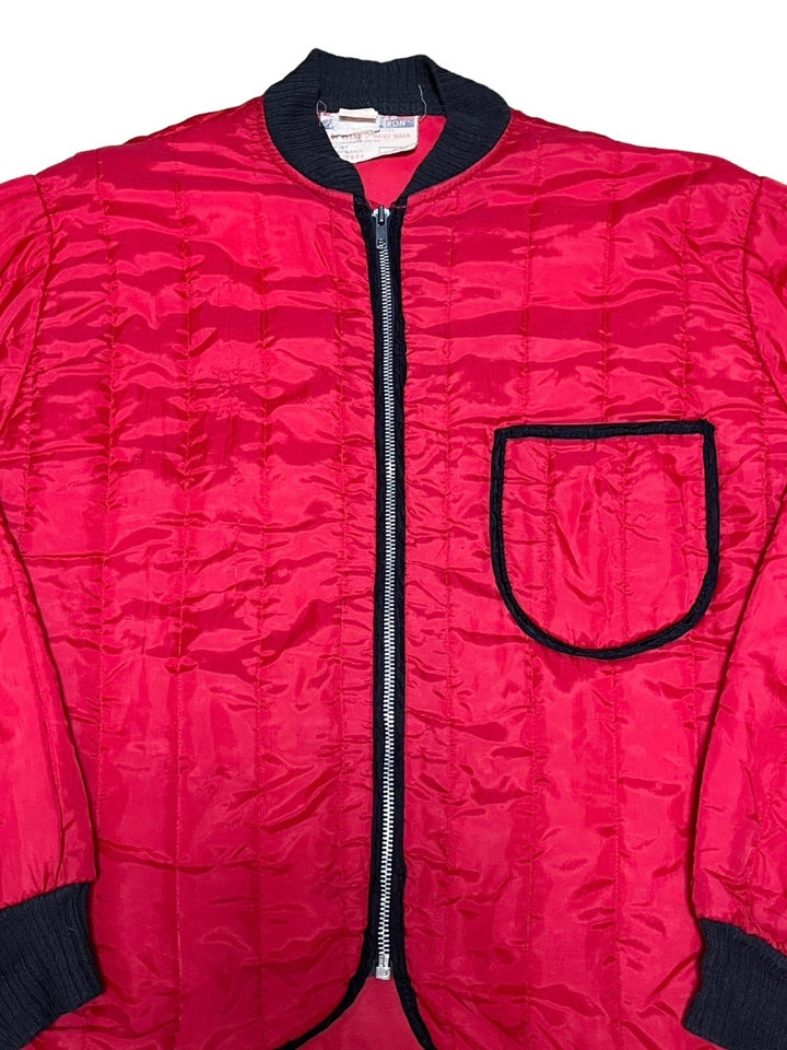 red × black quilted jacket