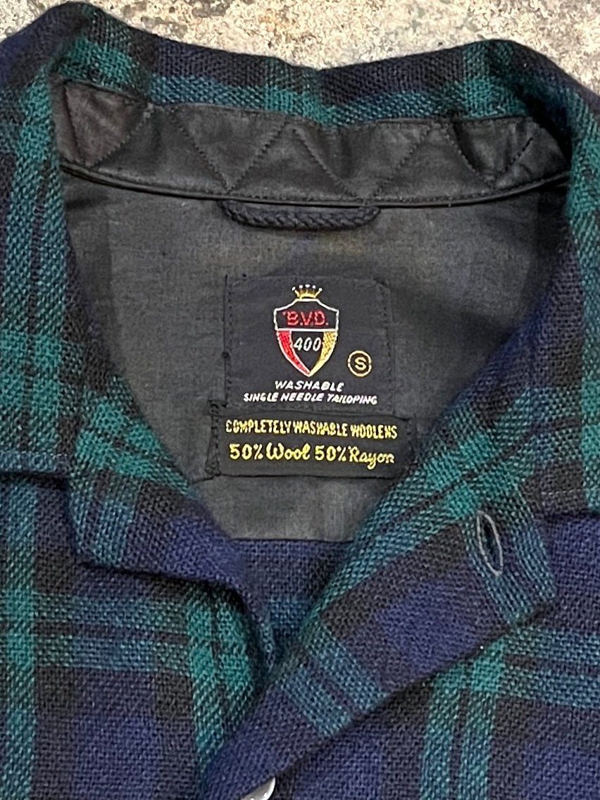 1960s "B.V.D" black watch plaid shirt