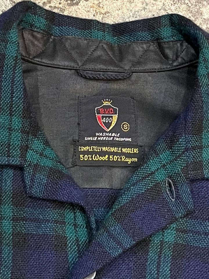1960s "B.V.D" black watch plaid shirt