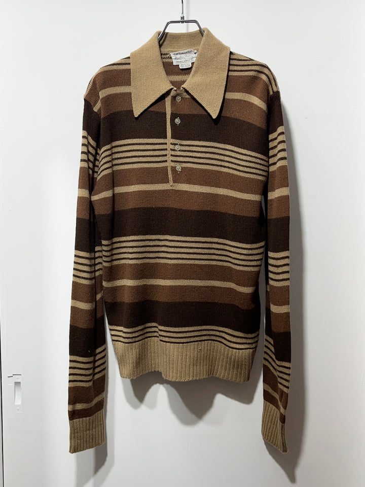1970s multi brown stripe knit polo
