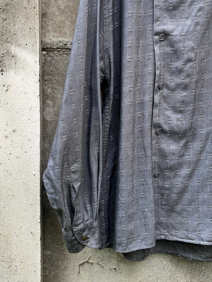 1980-90s silver gray asymmetrical button stand collar shirt