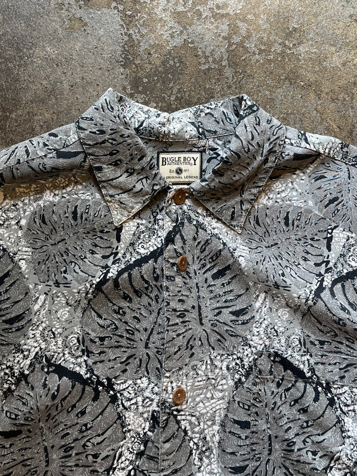 1990-00s "BUGLE BOY" all-over pattern s/s rayon shirt