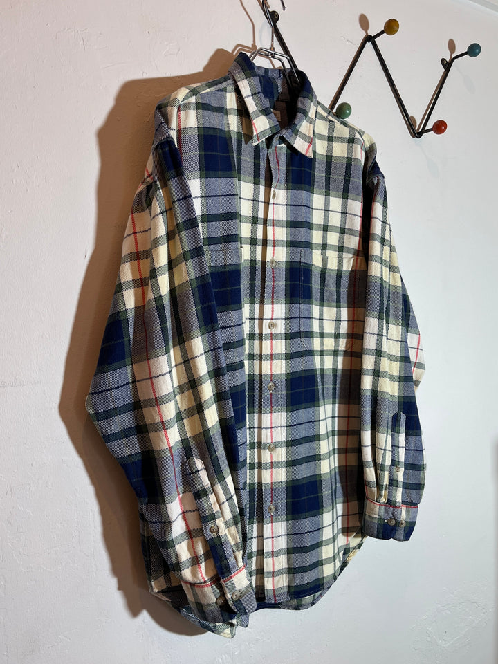 1990s "BANANA REPUBLIC" classic cream × navy checkered flannel shirt