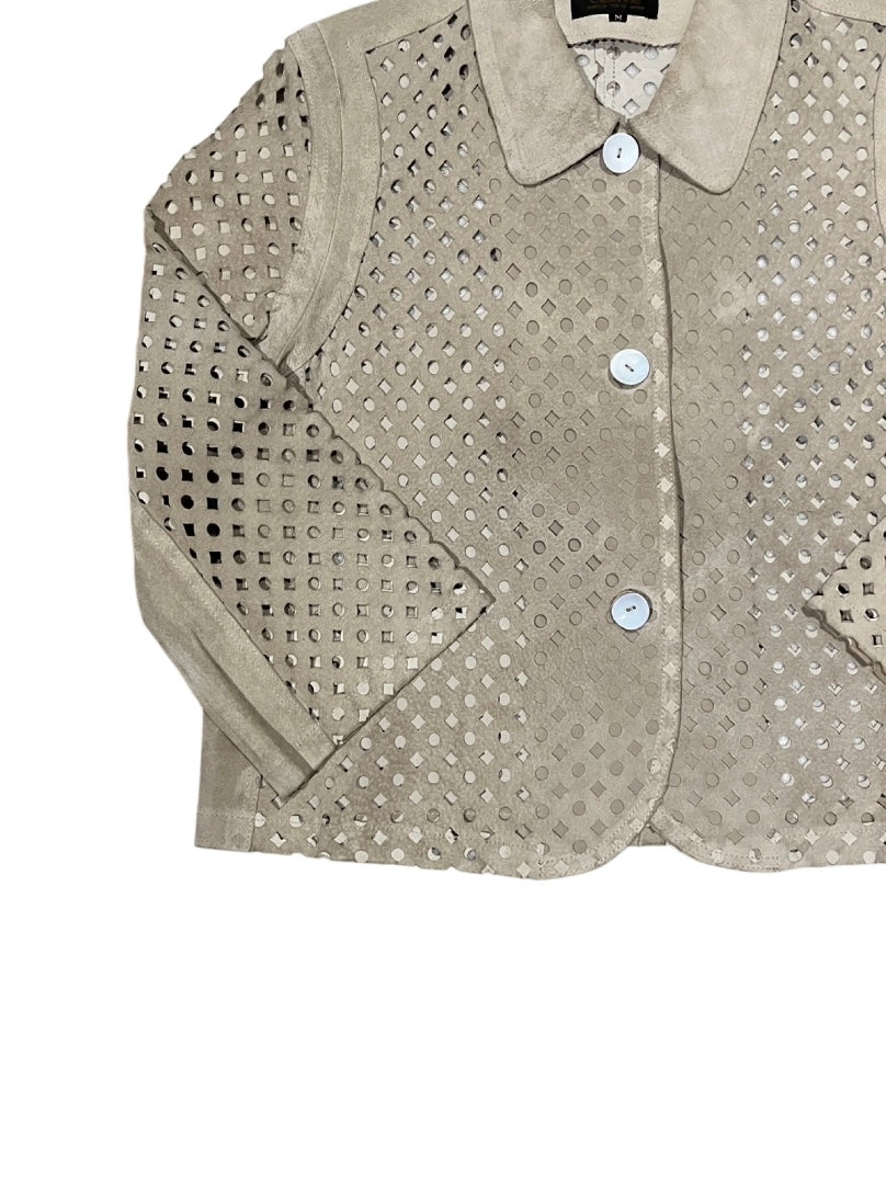 mesh design suede lether jacket