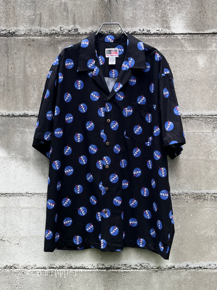 1990-00s USA made NASA all over print s/s shirt