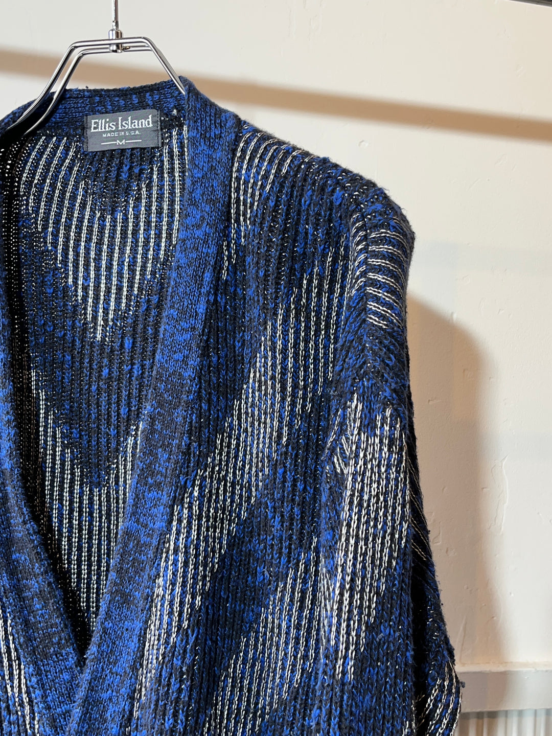 1990s USA made deep blue x black abstract knit cardigan