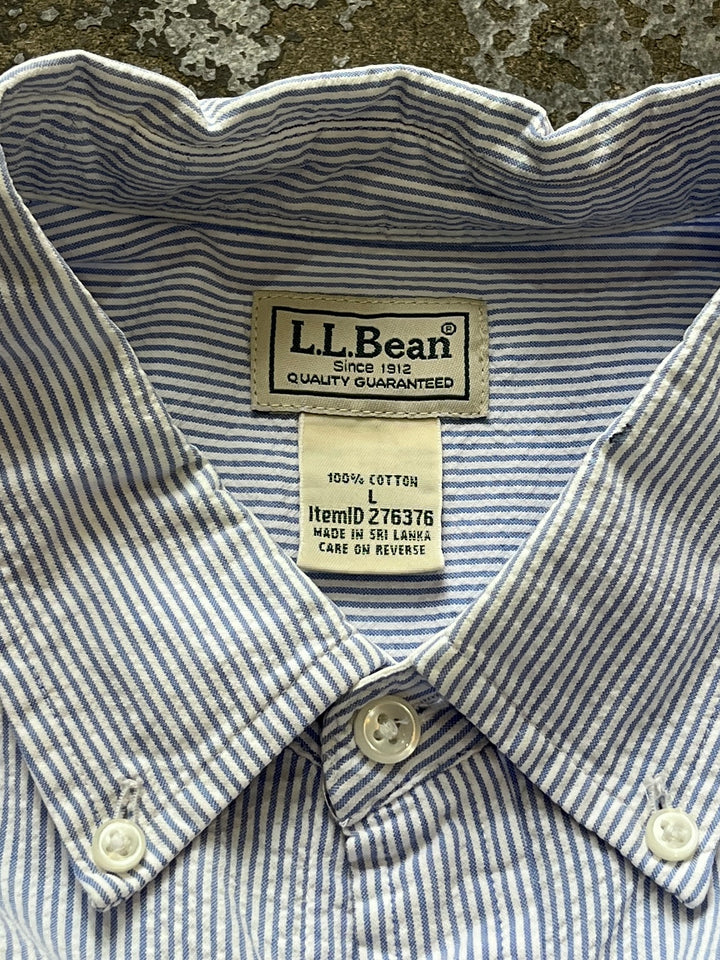 1990-00s "L.L Bean" pin stripe seersucker s/s B.D shirt