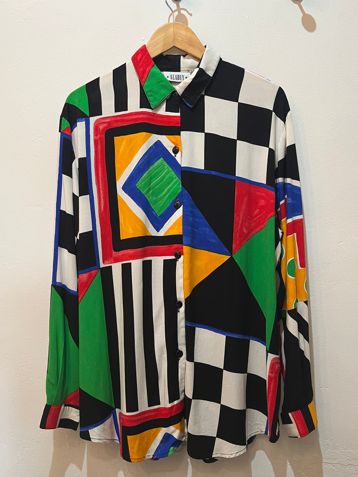 1980-90s USA made unique pattern rayon shirt