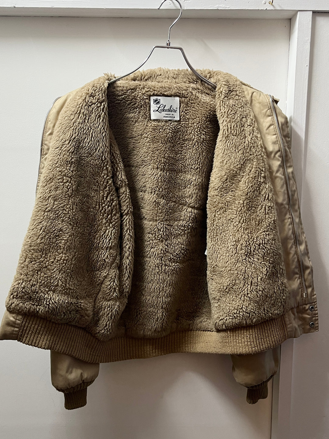 1980s USA made beige boa collar short jacket